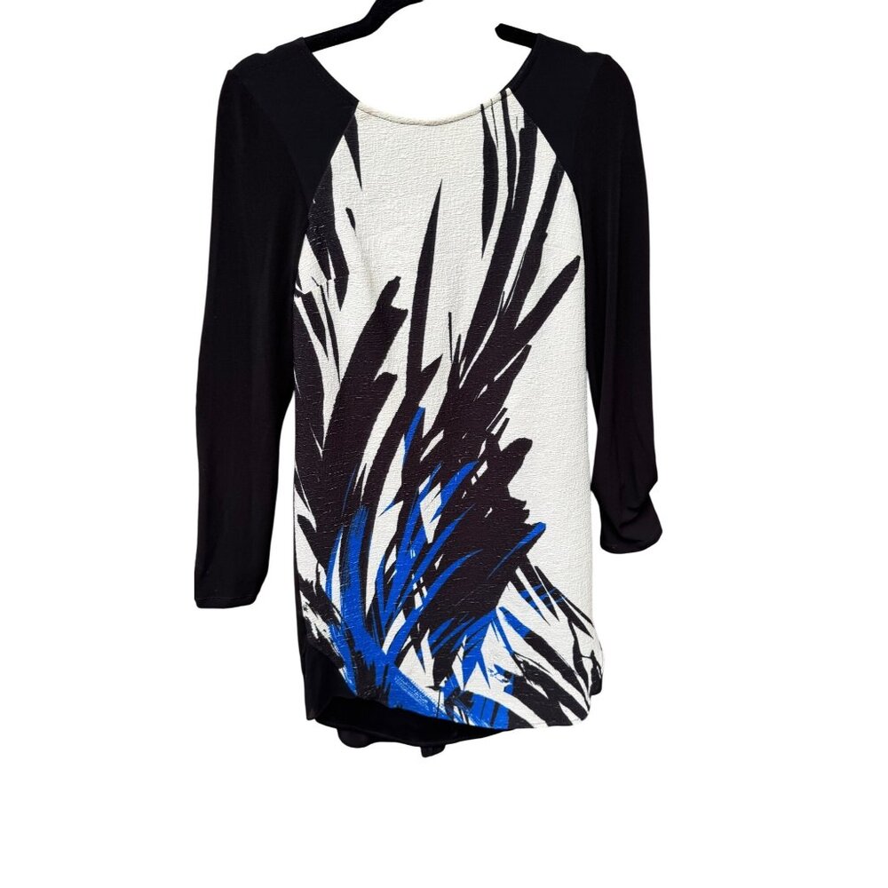 Julia Jordan Abstract Print Black & White Blouse With Blue Accents  Size 4